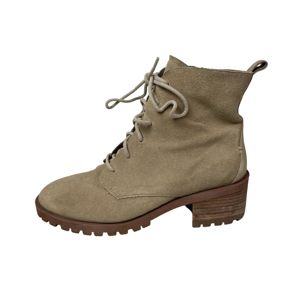 Caslon Keaton Lea Brown Suede Lace Up Block Heels Almond Toe Mid Calf Boots 8.5